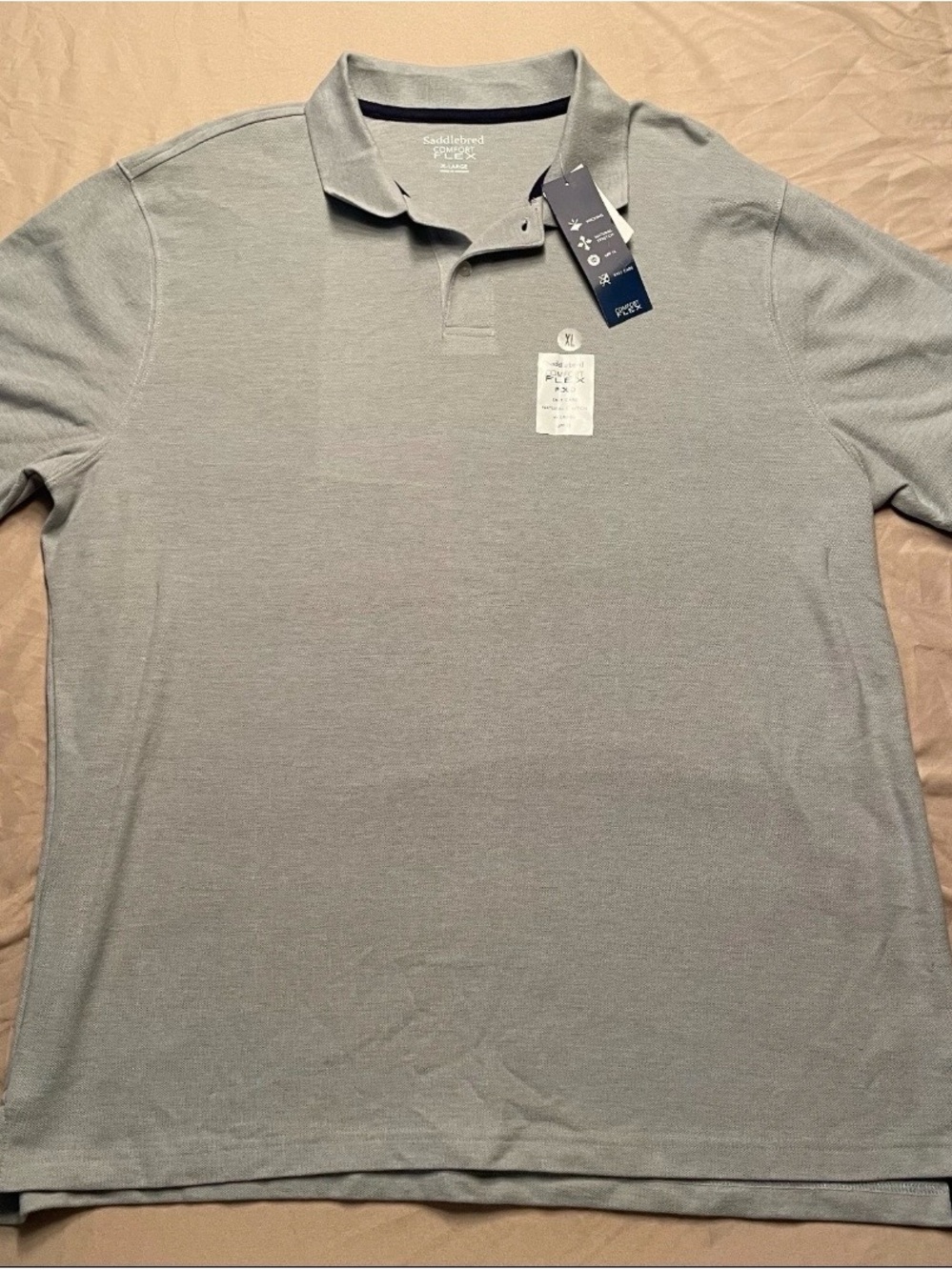 NWT Saddlebred Comfort Flex Polo Mens XL Easy Care Wicking UPF 15 Gray